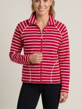 Cotton Red & White Striped Zip-Up Jacket